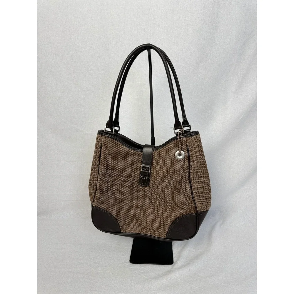 The Sak Brown Woven Shoulder Bag /Purse Dark Brown Faux Leather‎ Trim